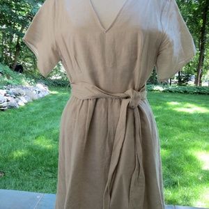 GAP Tan Linen Dress Belted 10 Tall Lined